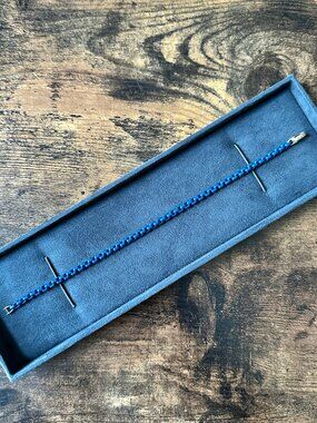 David Yurman Bel Aire Chain Bracelet in Navy Blue w/ 14K Yellow Gold - Large